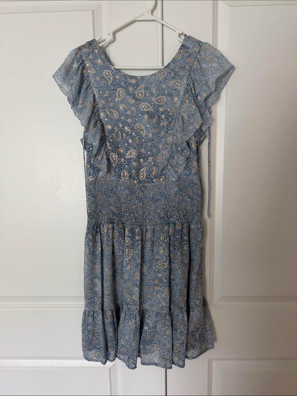 Blue Paisley Smocked Waist Women's Dress